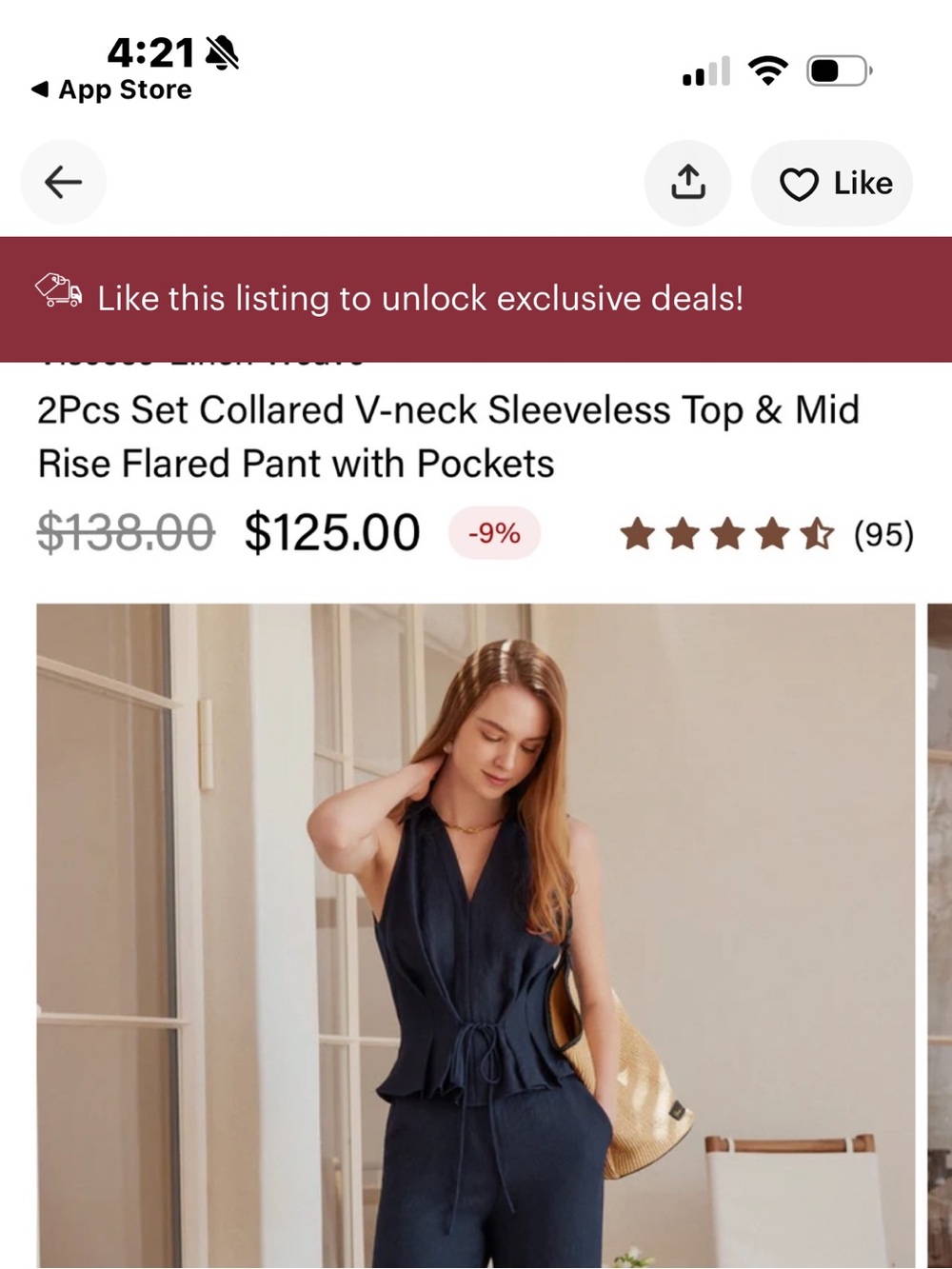 OGL Navy Blue Sleeveless Collared V-Neck Top & Flared Pants Set